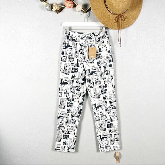 NWT Reformation Cynthia High Rise Straight Jeans in Black & White Comic Size 26 - Picture 2 of 11